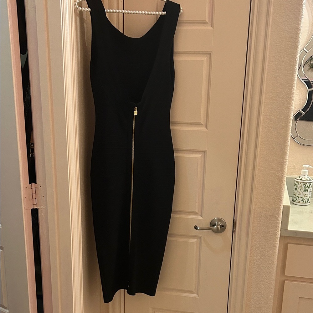 Herve Leger Black Midi Dress with Gold Zip